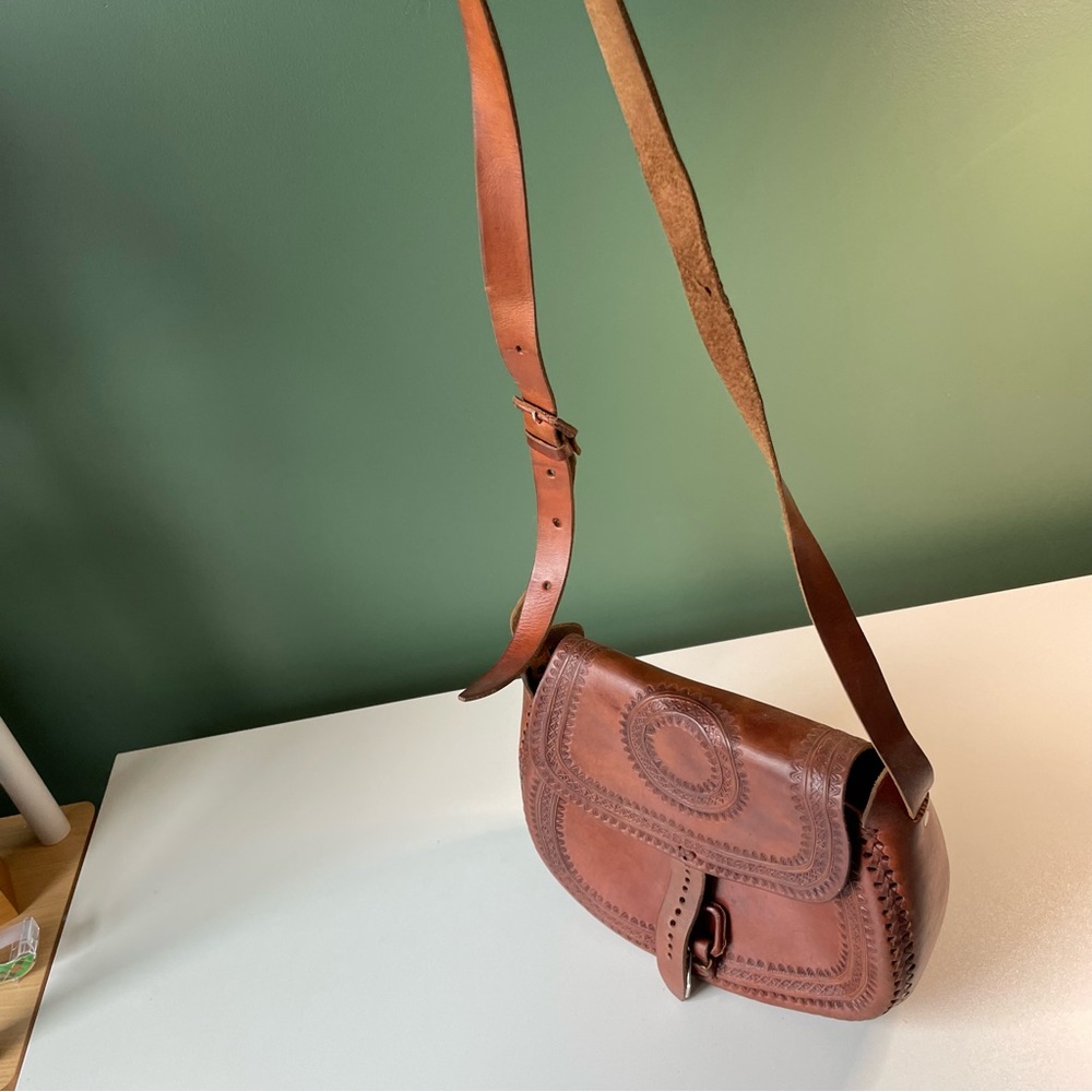 Mexican leather handbag cognac color large - Picture 6 of 11